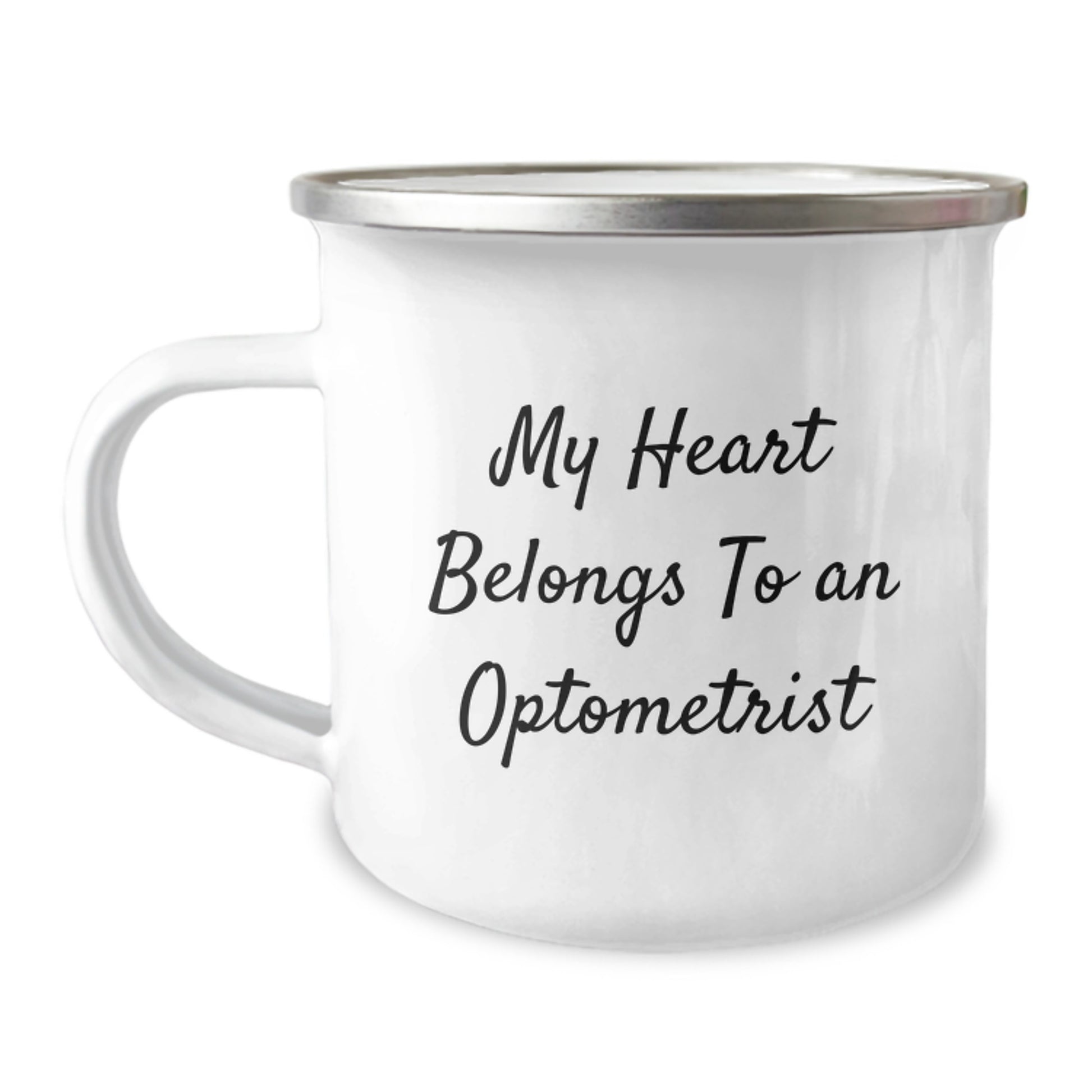Funny Optometrist Gifts from Friends - My Heart Belongs To An Optometrist Christmas Unique Mug, 12 oz Stainless Steel with Enamel Finish, Optometrist Camping Mug for Men or Women - Image 1