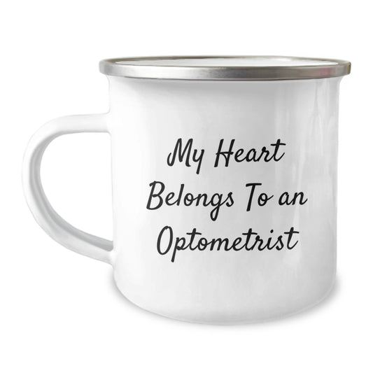 Funny Optometrist Gifts from Friends - My Heart Belongs To An Optometrist Christmas Unique Mug, 12 oz Stainless Steel with Enamel Finish, Optometrist Camping Mug for Men or Women - Image 1