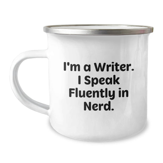 Funny Gifts for Writers, 'I'm A Writer. I Speak Fluently In genius.' Camping Mug, Writer Gifts from Friends, Birthday Unique Gifts for Family - Image 1