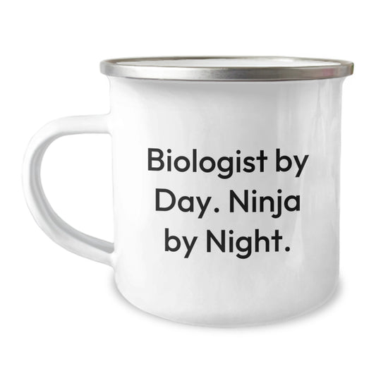 Biologist Gifts from Friends - Funny Camping Mug for Birthday, 'Biologist By Day. Ninja By Night.' - Image 1