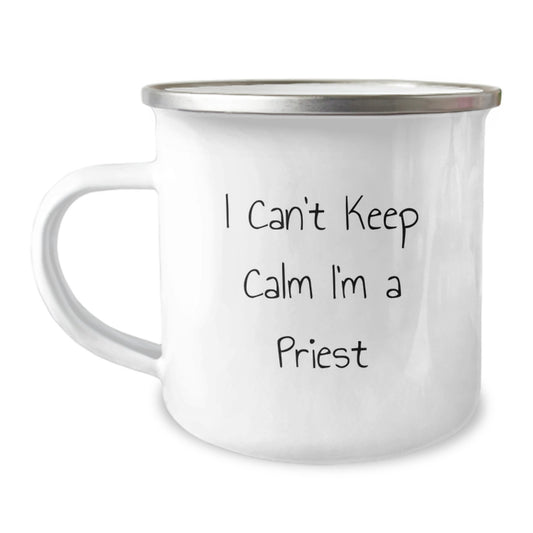 Funny Christmas Unique Gifts for Priest, Priest Camping Mug with I Can't Keep Calm I'm A Priest Quote, Unique Presents from Friends or Family - Image 1