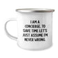 Funny Concierge Quotes Camping Mugs Gifts from Friends, Unique Christmas Unique Gifts for Concierge, Camping Mug with Quote I Am A Concierge To Save Time Lets Just Assume Im Never Wrong - Image 1