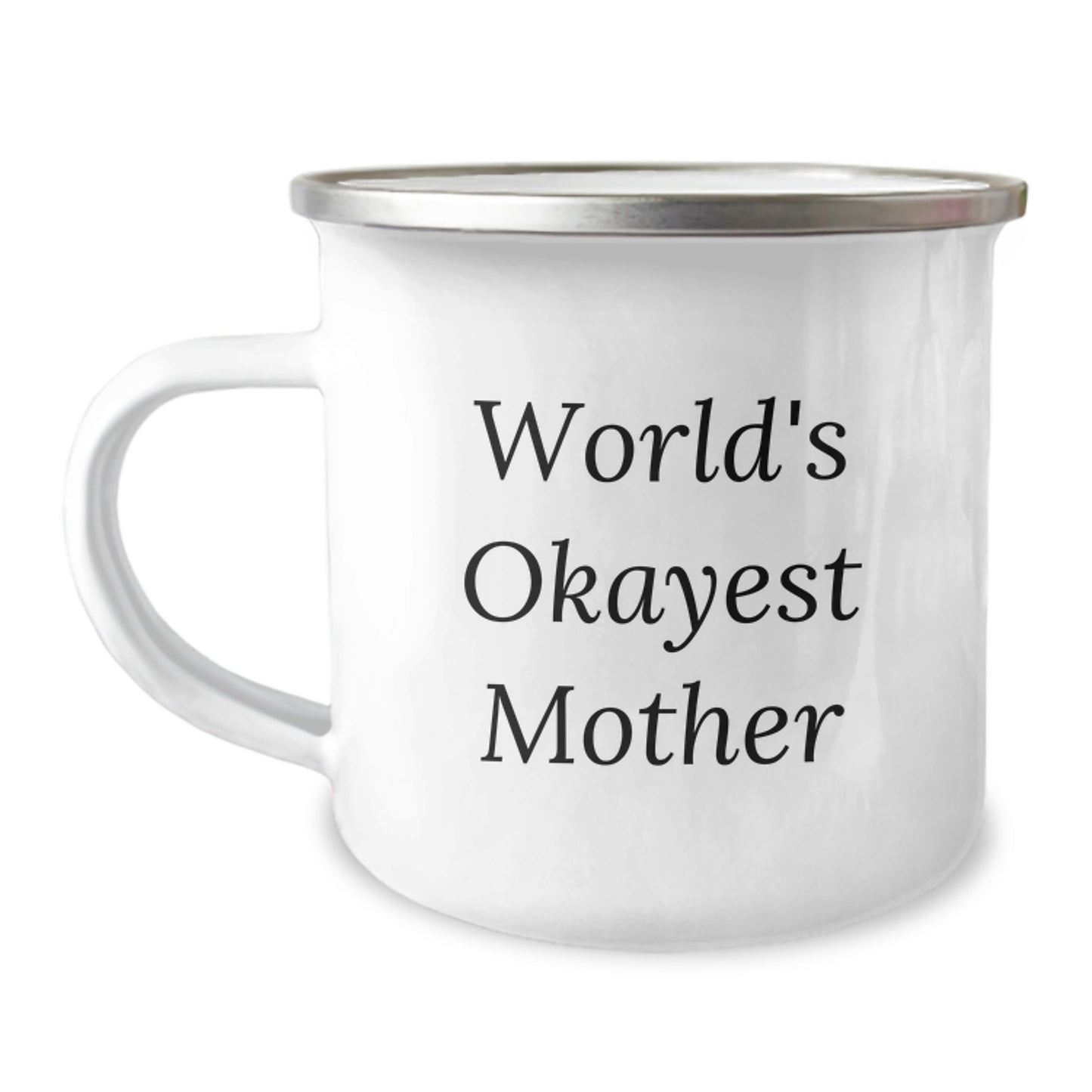 Funny Mother's Camping Mug Gifts from Men to Mother, Unique Christmas Memorable Presents for Mom, 'World's Okayest Mom' Quote - Image 1