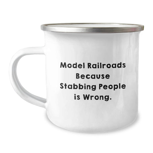Model Railroads Enthusiast Gifts from Men for Christmas, Funny Quotes on Stainless Steel Camping Mugs, Unique Model Railroads Lovers Present - Image 1