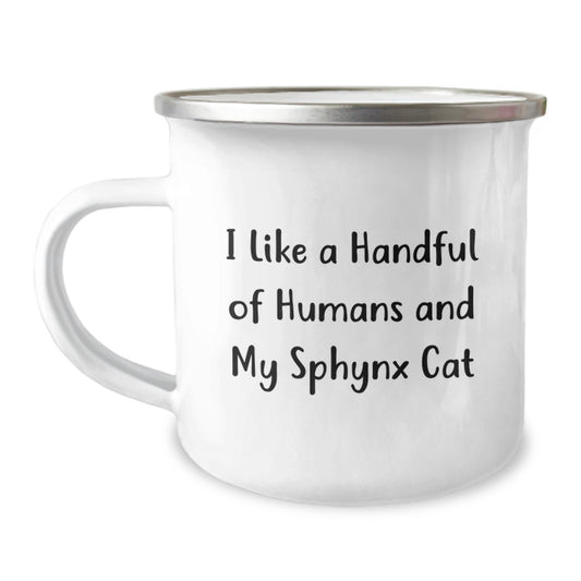 Sphynx Cat Lover's Camping Mug, Funny Quote Gifts from Friends for Sphynx Cat Owners, Graduation Unique Gifts for Her, 12 oz Stainless Steel with Enamel Finish - Image 1
