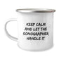 Funny Sonographer Gifts from Men for Christmas Unique Gifts - Keep Calm And Let The Sonographer Handle It Camping Mug - Image 1