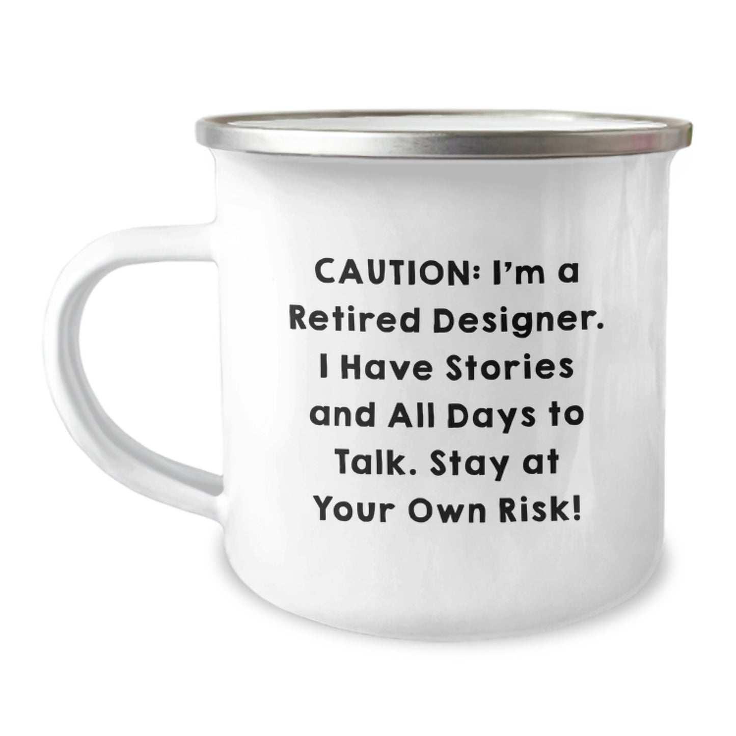 Funny Designer Gifts from Friends and Family - Caution: I'm A Retired Designer Mug - Cute Camping Mug for Christmas - Image 1