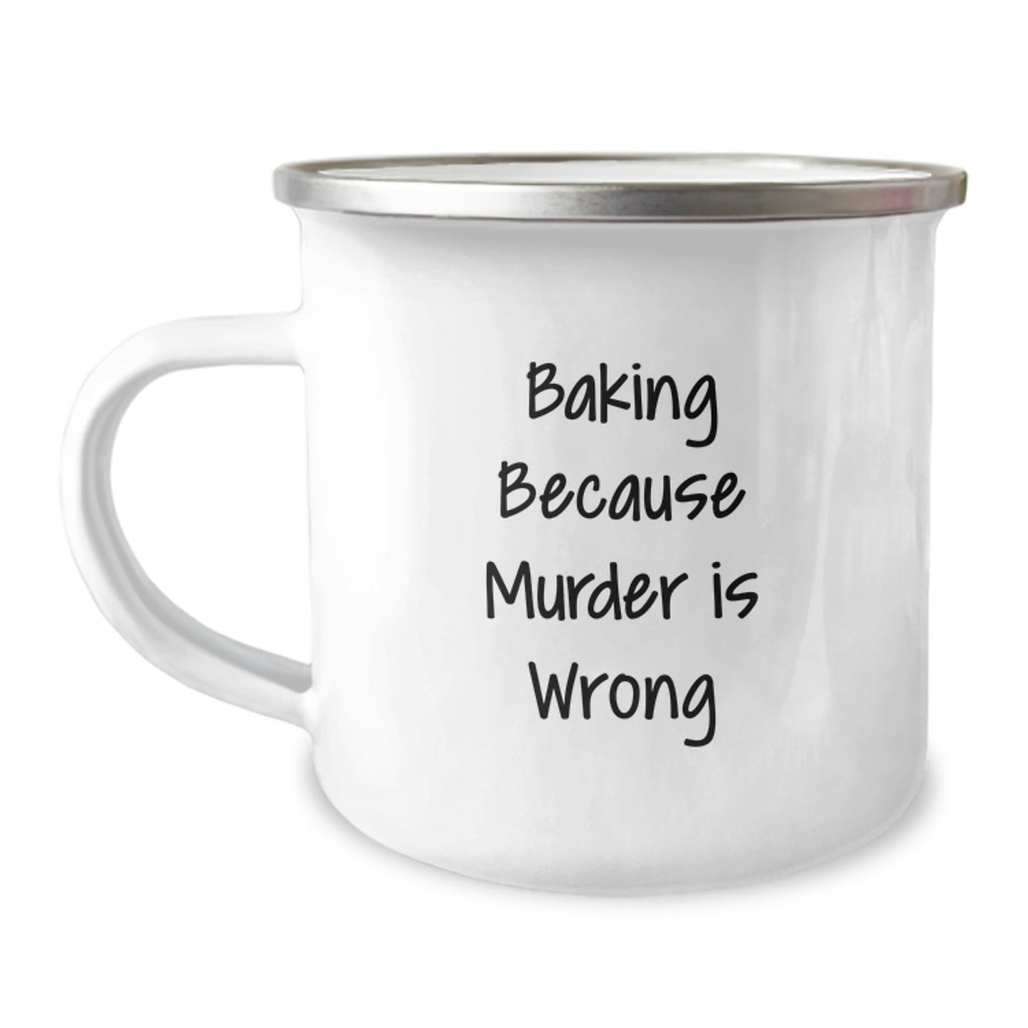 Funny Baking Gifts for Friends, Unique Birthday Mugs for Women, Camping Mug with Quote 'Baking Because Murder Is Wrong', Gifts from Coworkers, Gifts for Baking Enthusiasts - Image 1