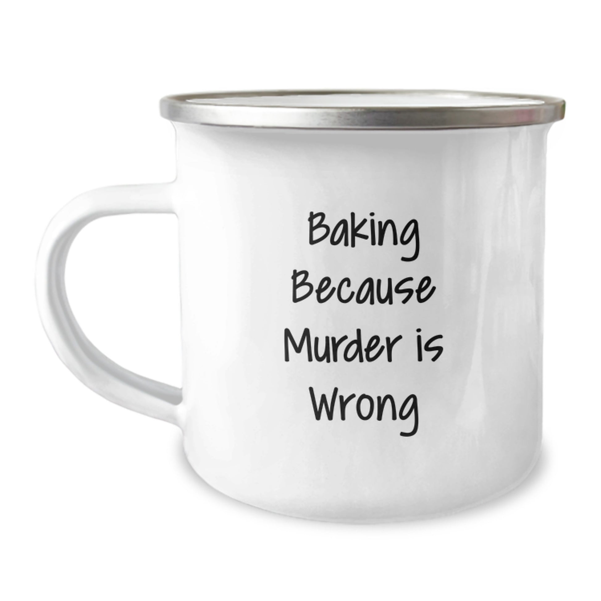 Funny Baking Gifts for Friends, Unique Birthday Mugs for Women, Camping Mug with Quote 'Baking Because Murder Is Wrong', Gifts from Coworkers, Gifts for Baking Enthusiasts - Image 1