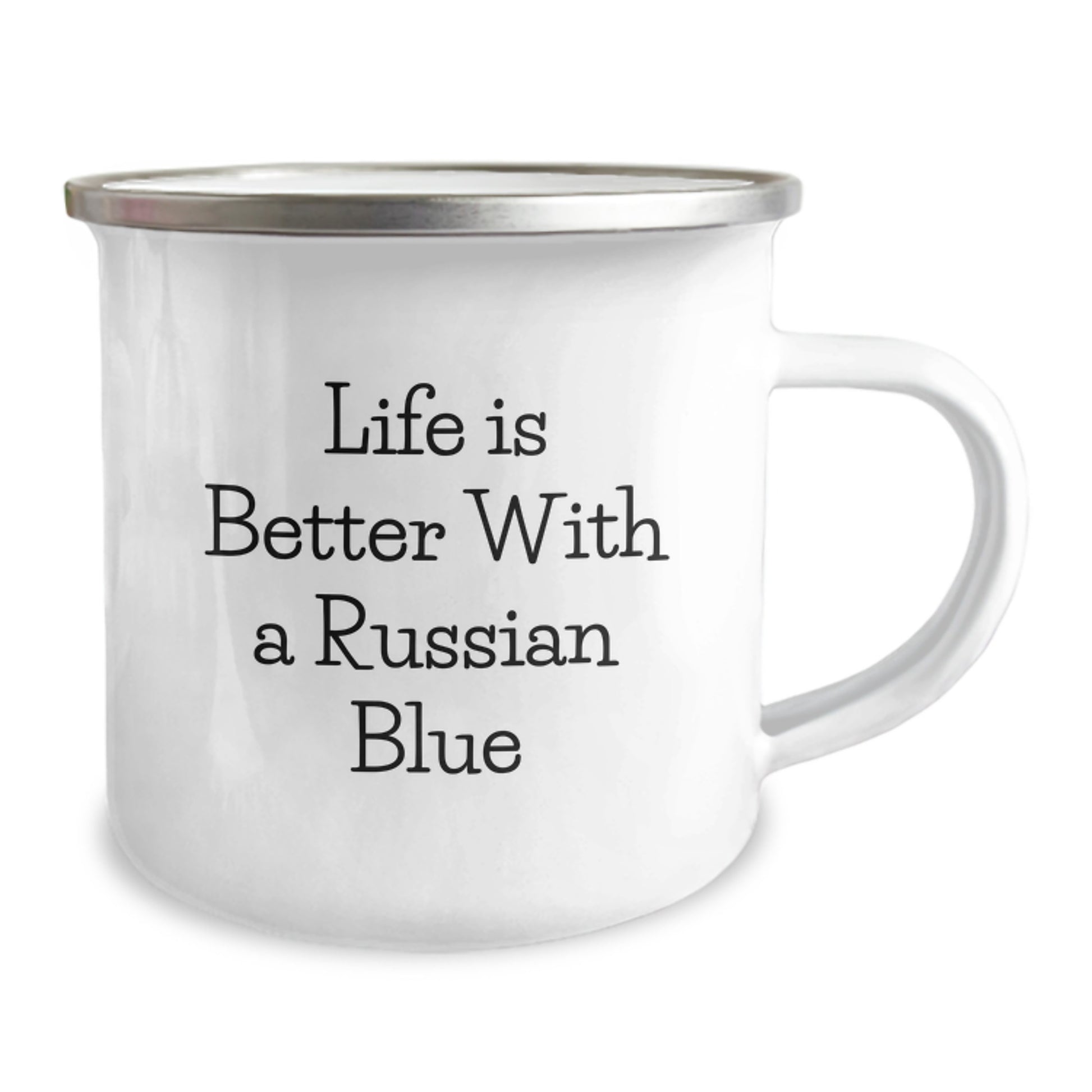 Russian Blue Cat Lovers Gifts from Family for Graduation, Life is Better with a Russian Blue, Funny Camping Mug, 12 oz Capacity, Stainless Steel with Enamel Finish - Image 2