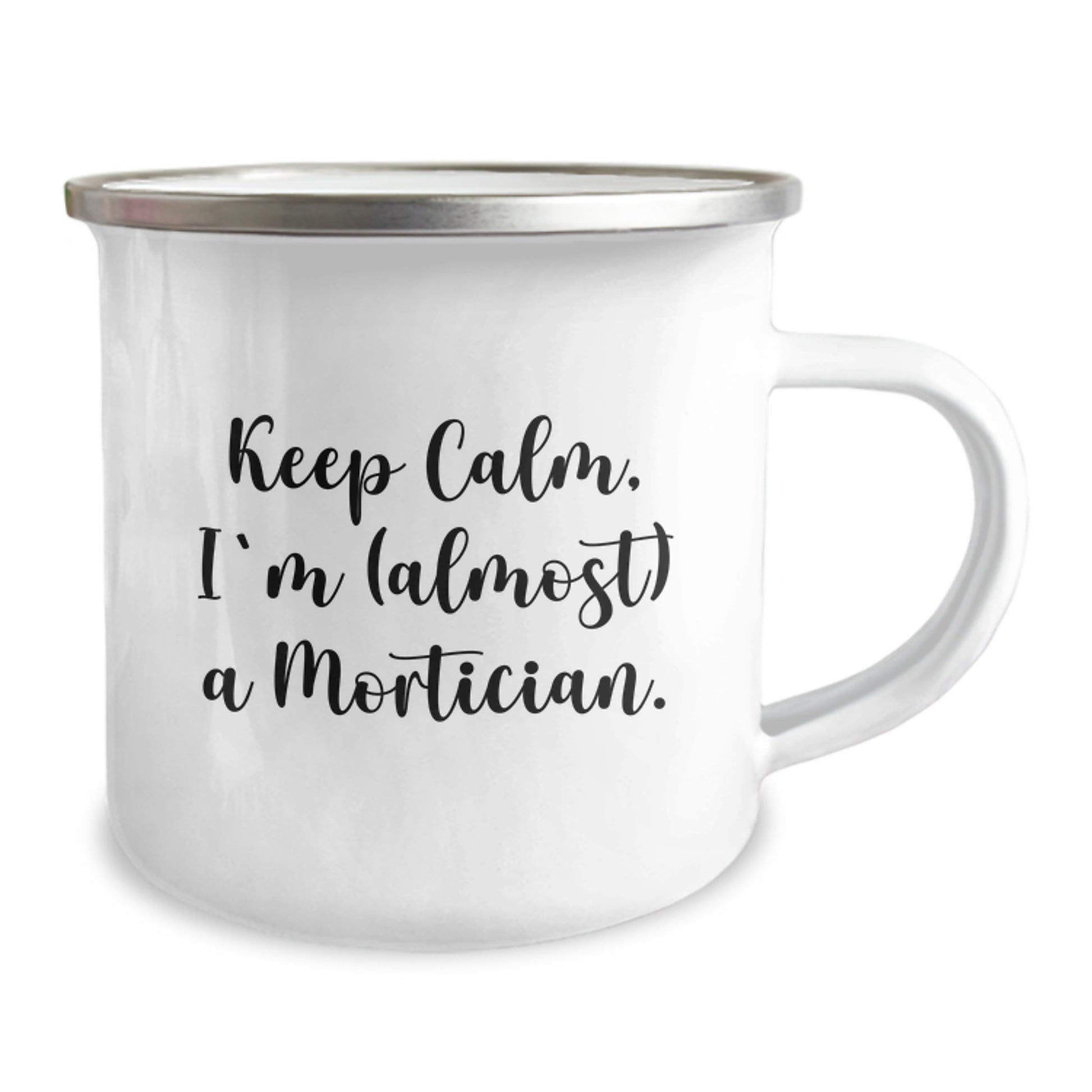 Funny Mortician Gifts from Family - Mortician Camping Mug with 'Keep Calm, I'm (almost) A Mortician' Quote for Morticians on Christmas Unique Gifts - Image 2