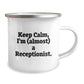 Funny Receptionist Gifts for Christmas - 'Keep Calm, I'm (almost) A Receptionist.' Enamel Camping Mug for Office Staff, Coworkers, or Family - Image 2