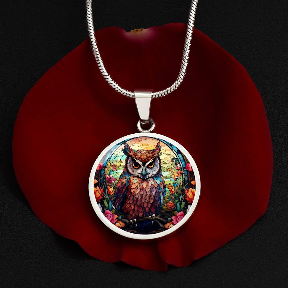 Personalized Stained Glass Style Owl Necklace