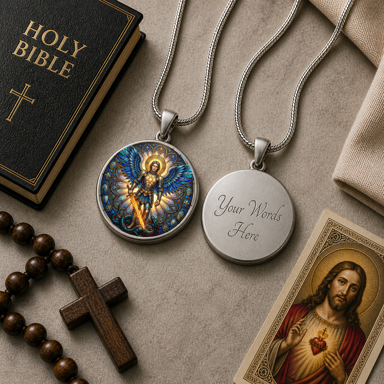 Archangel Michael Necklace or Keychain, Saint Michael Catholic Necklace, Protection Jewelry, Religious Keepsake Gift