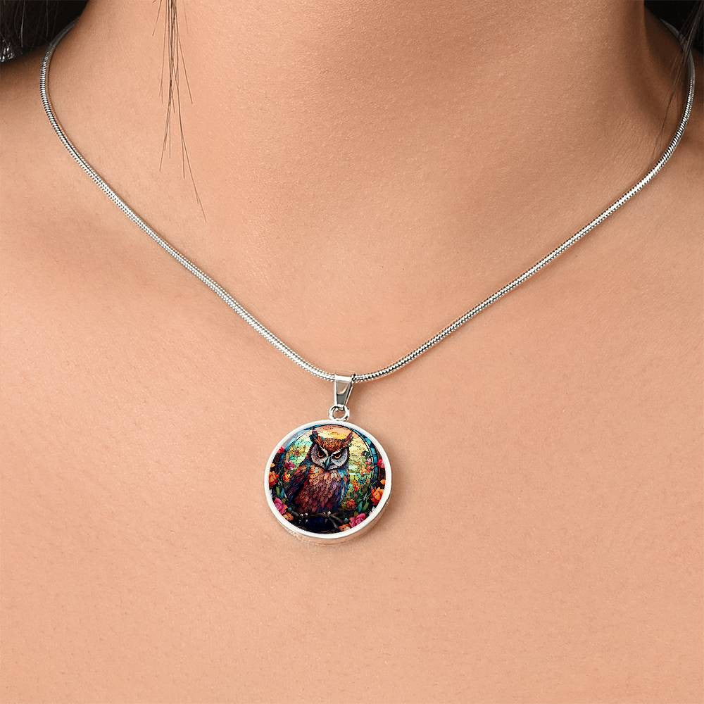 Personalized Stained Glass Style Owl Necklace