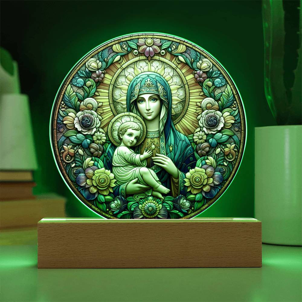 Blessed Virgin Mary Stained Glass Style Plaque