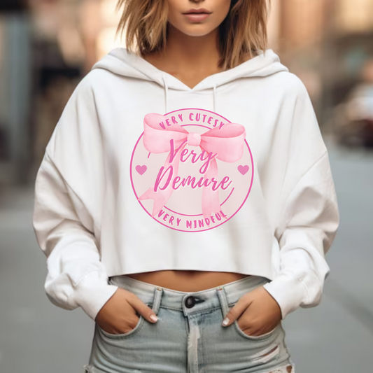 Pink Very Cutesy Very Mindful Very Demure Lightweight Crop Top Hoodie