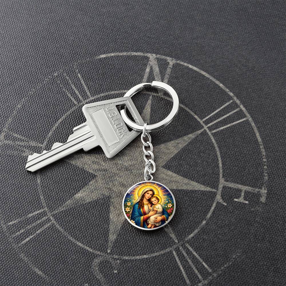 Virgin Mary and Baby Jesus Necklace or Keychain, Madonna and Child Catholic Jewelry, Christian Faith Gift