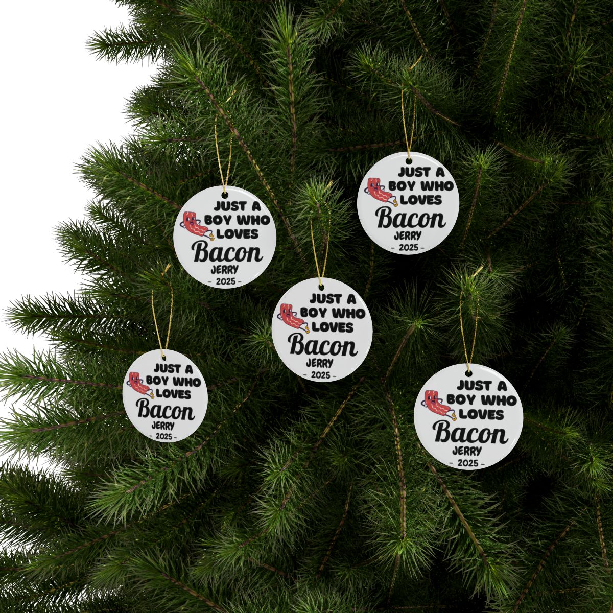 Personalized Bacon Ornament, Custom Just a Boy Who Loves Bacon Holiday Ornament, Bacon Lover Gift Xmas Ornament, Breakfast Lover Ornament