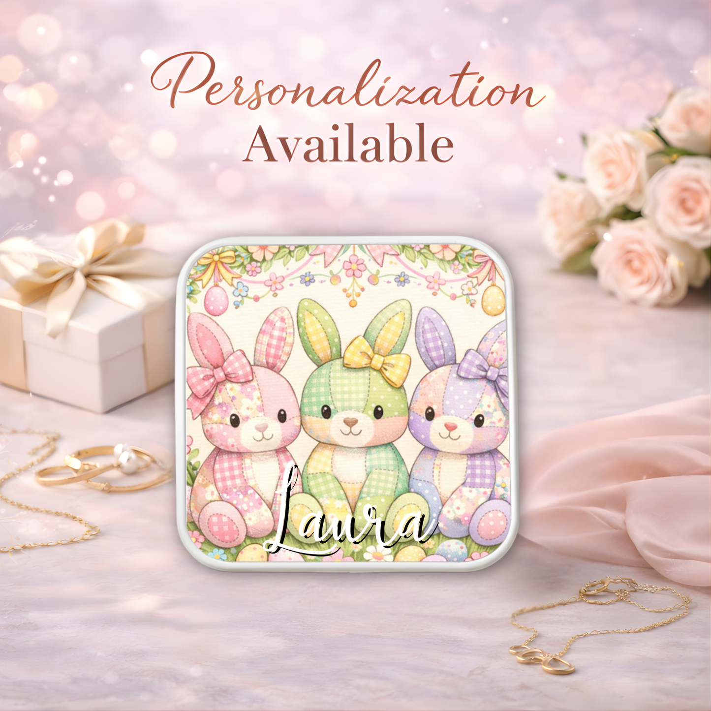 Easter Bunny Necklace or Keychain, Cute Bunny Trio Jewelry, Pastel Rabbit Pendant for Teen Girl, Easter Basket Stuffer Gift