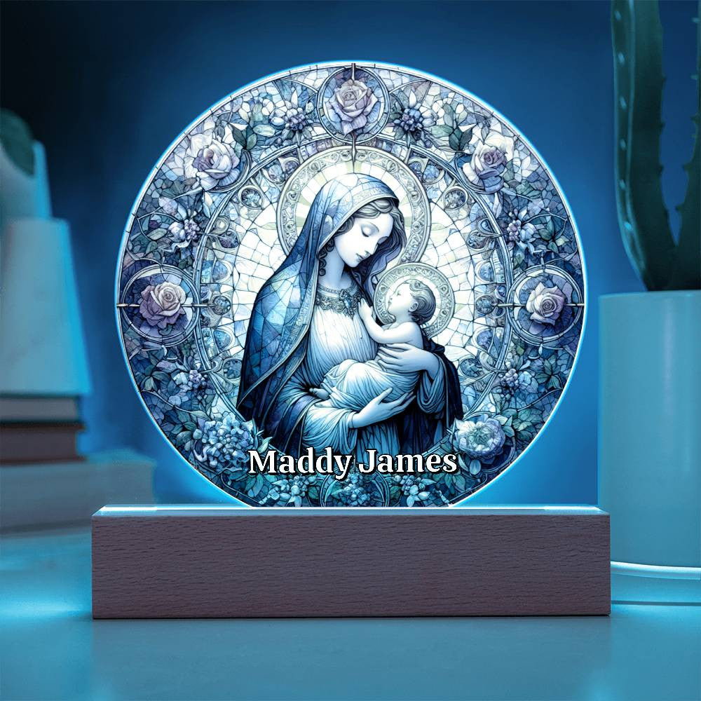 Mary and Baby Jesus Stained Glass Style Plaque