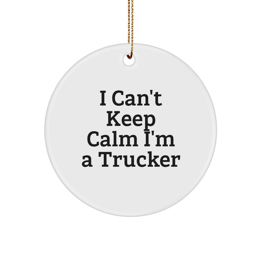 Trucker Gifts from Friends - Unique I Can't Keep Calm I'm A Trucker Circle Ornament for Christmas - Image 1