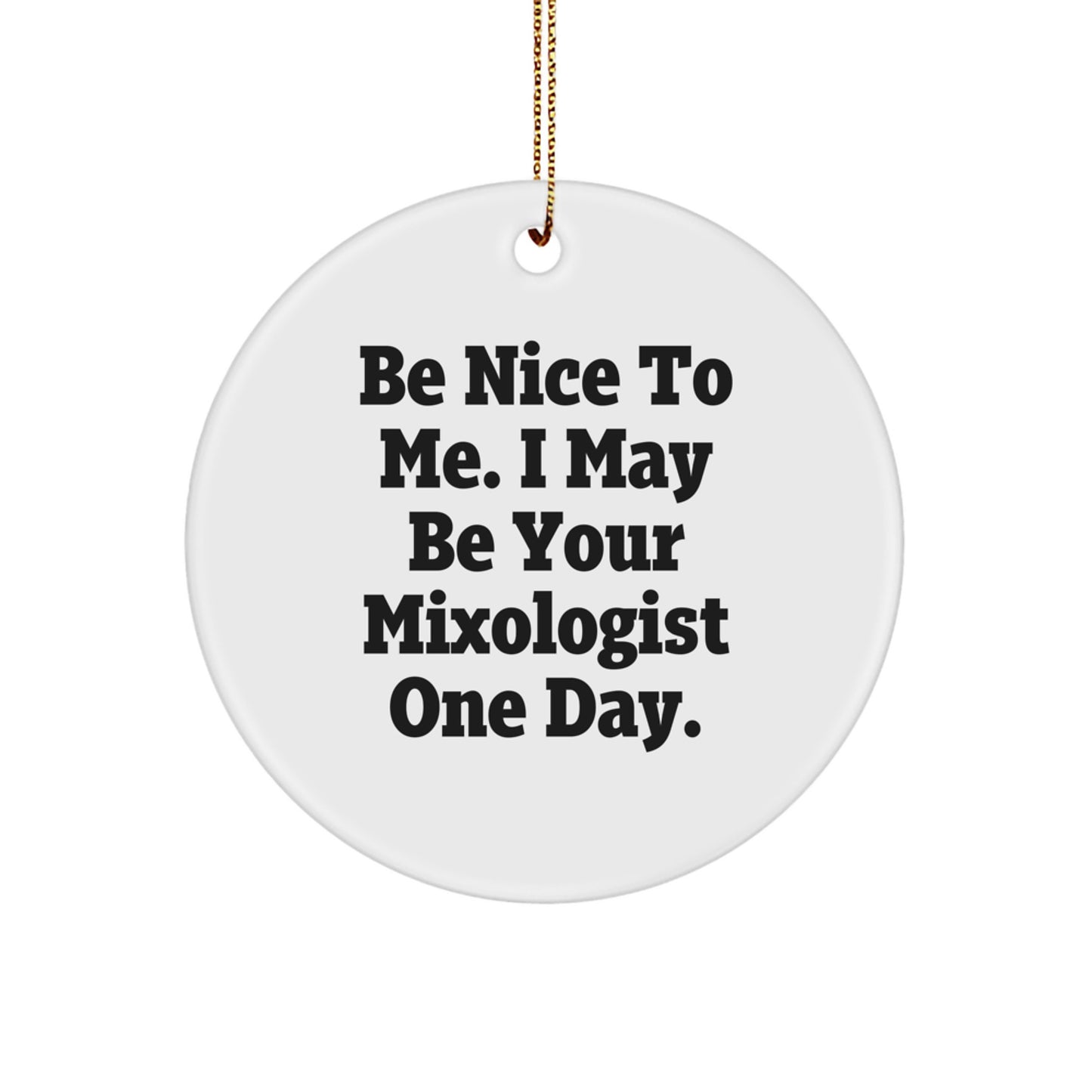 Funny Gifts from Friends for Mixologist - Christmas Unique Circle Ornament - Be Nice To Me I May Be Your Mixologist One Day - Perfect for Bar Bartender Home Decor - Image 1