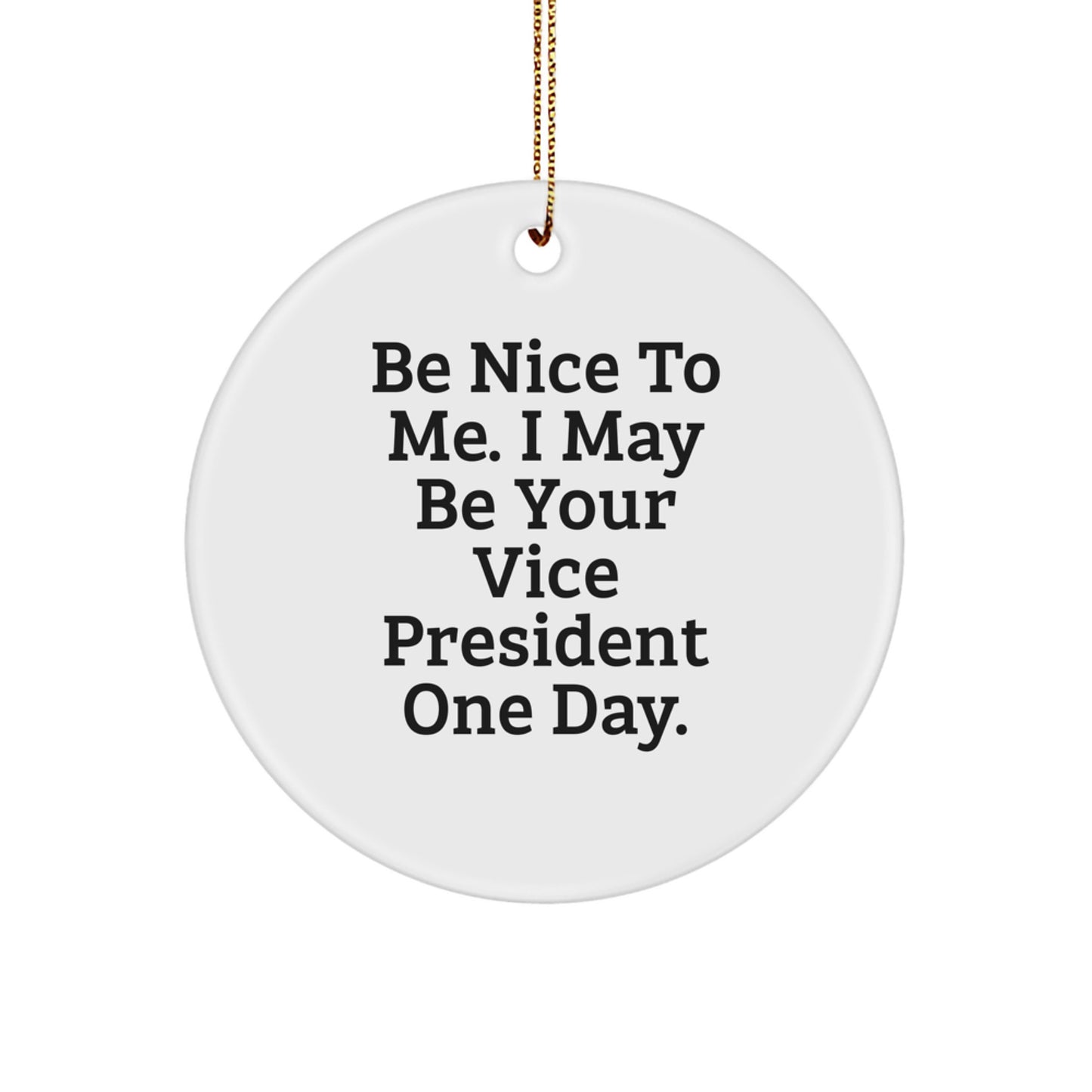 Funny Vice President Circle Ornament Gifts from Coworkers - Be Nice to Me. I May Be Your VP One Day. - Christmas Unique Gifts - Image 1