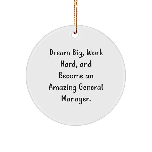 Funny General Manager Gifts from Family - 'Dream Big, Work Hard, And Become An Amazing General Manager.' Circle Ornament for Christmas - Image 1