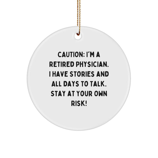 Funny Physician Gifts | Caution Circle Ornament - White, 2.75'' Tall, 0.5 oz, MDF, High-Gloss Plastic Finish from Gifts from Men to Female Physicians for Christmas - Image 1