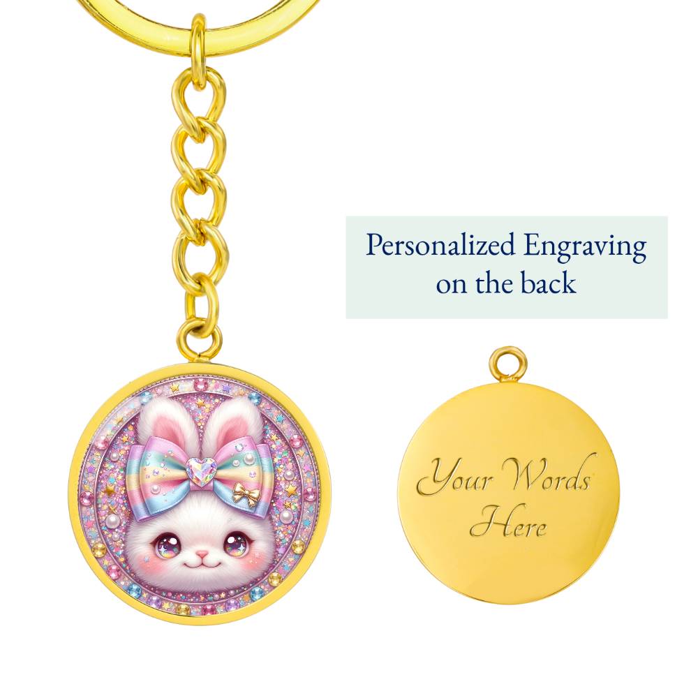 Cute Bunny Necklace or Keychain, Kawaii Easter Bunny Jewelry, Sparkle Rabbit Pendant for Teen Girl, Easter Basket Stuffer Gift