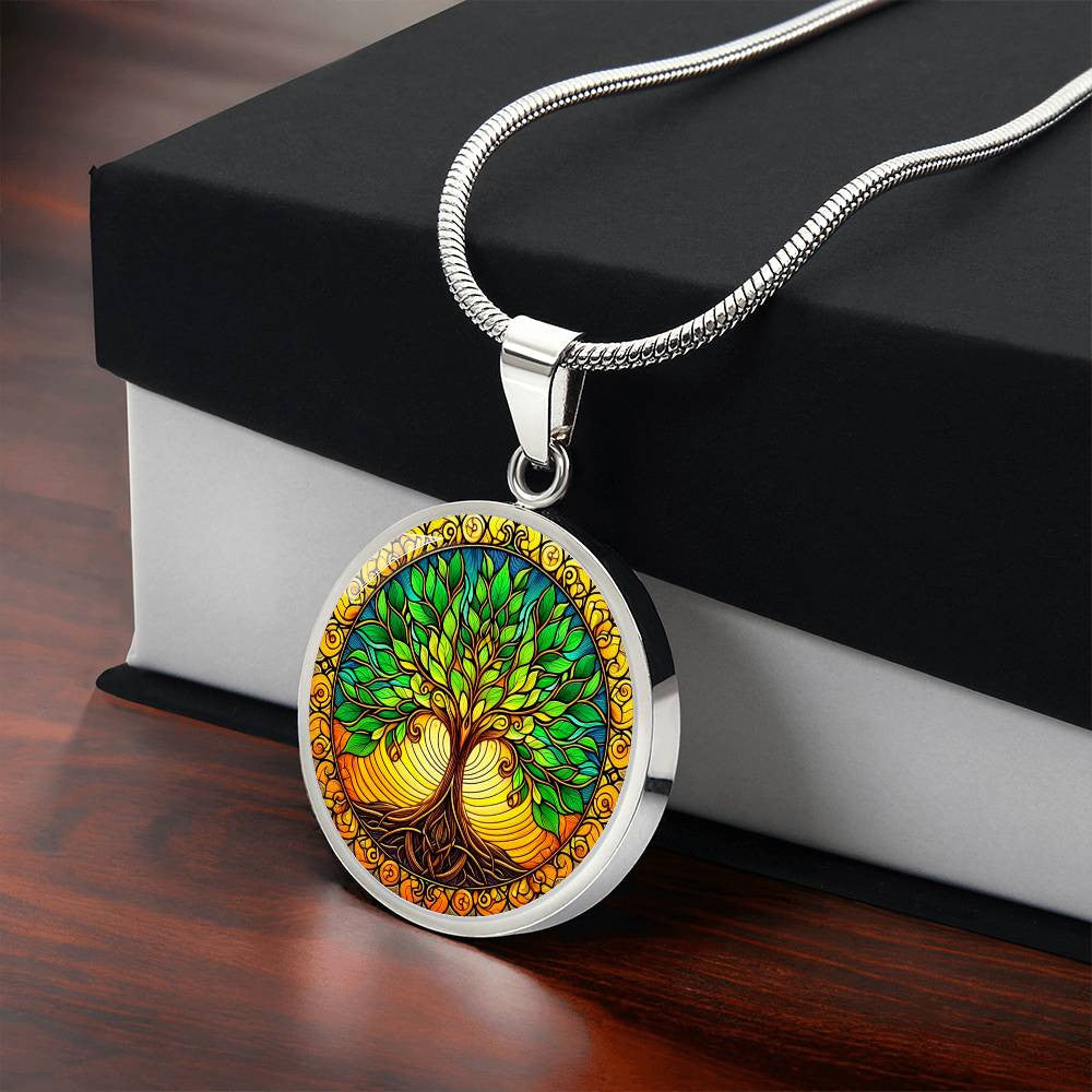 Stained Glass Gold Tree of Life Necklace and Bangle Bracelet