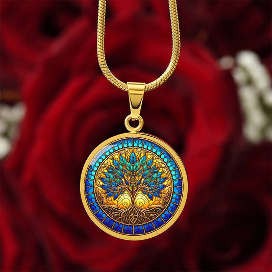 Stained Glass Tree of Life Necklace Gold