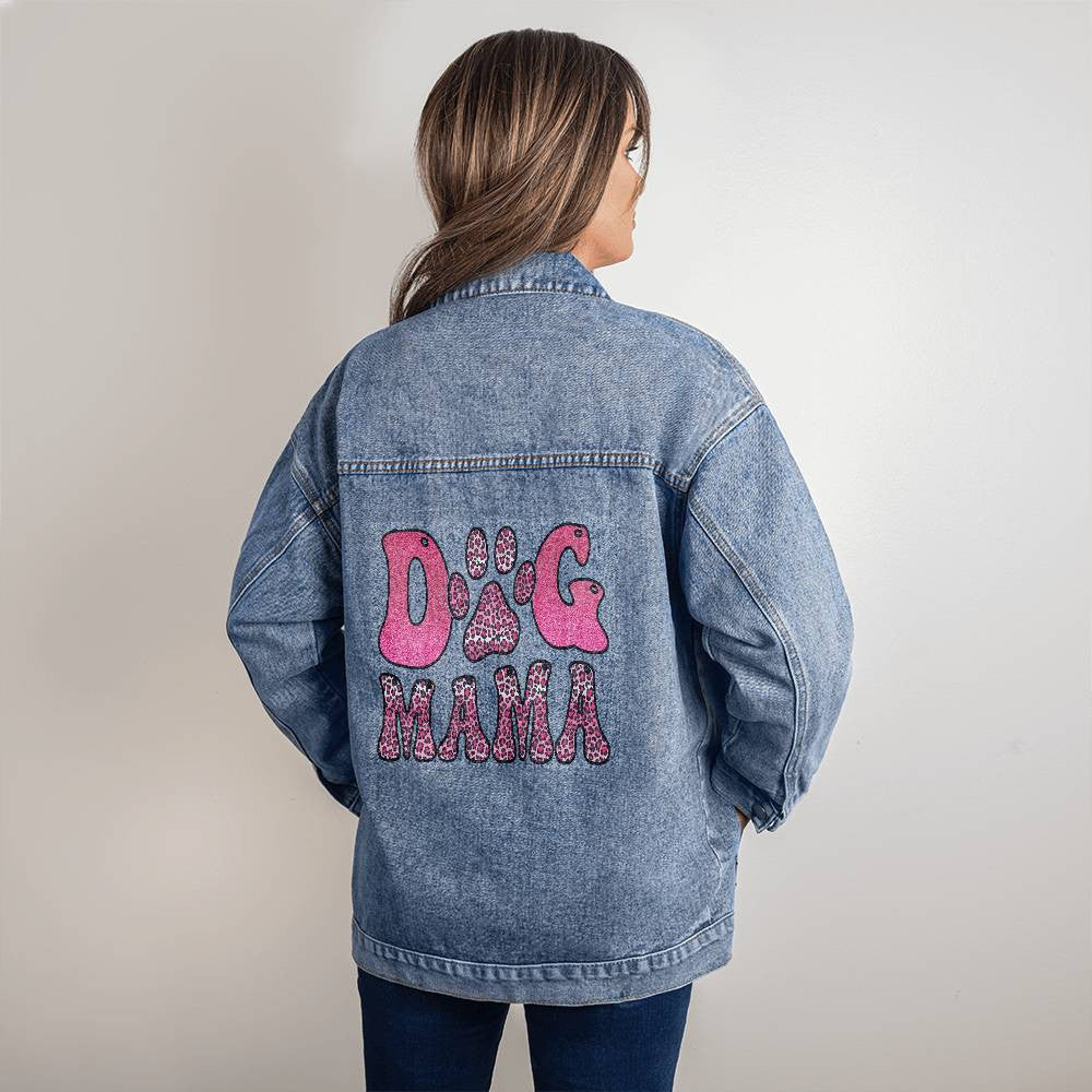 Pink Leopard Dog Mama Denim Jacket