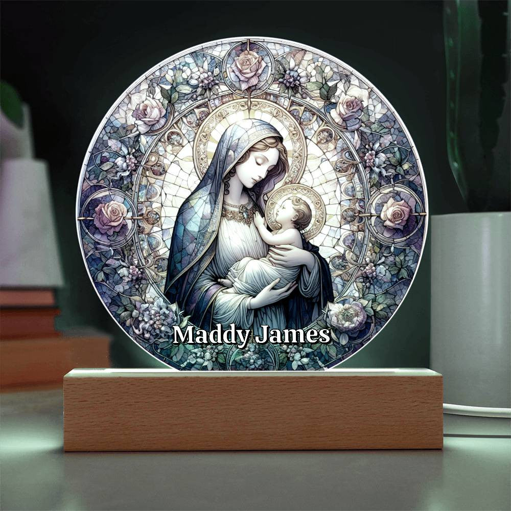 Mary and Baby Jesus Stained Glass Style Plaque