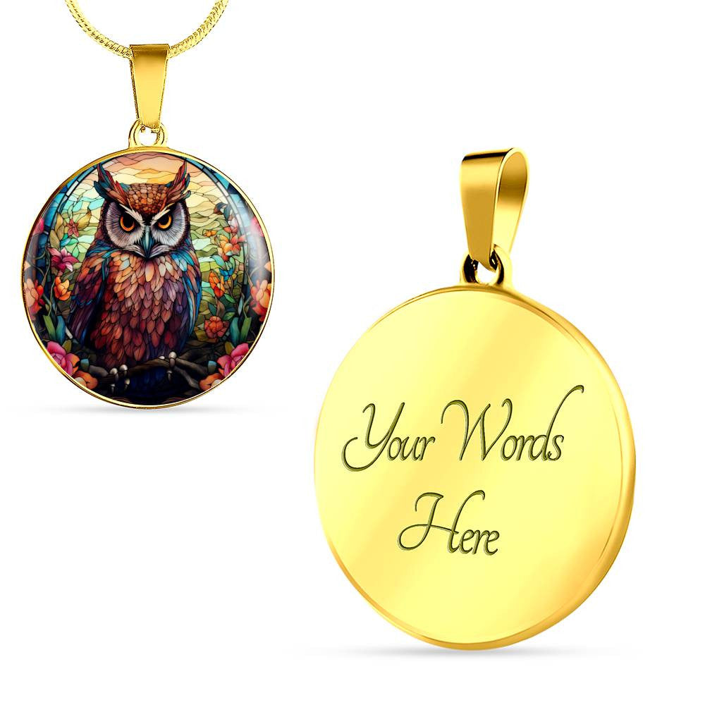 Personalized Stained Glass Style Owl Necklace