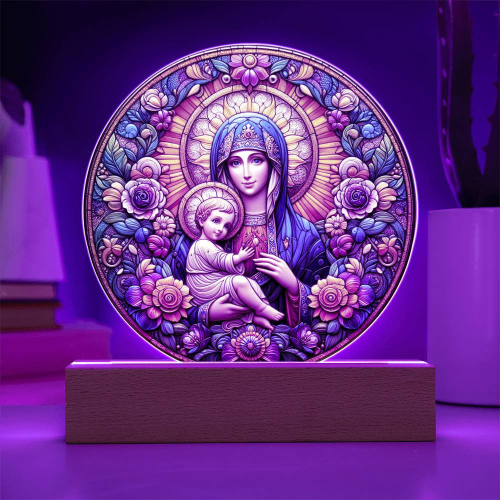 Blessed Virgin Mary Stained Glass Style Plaque