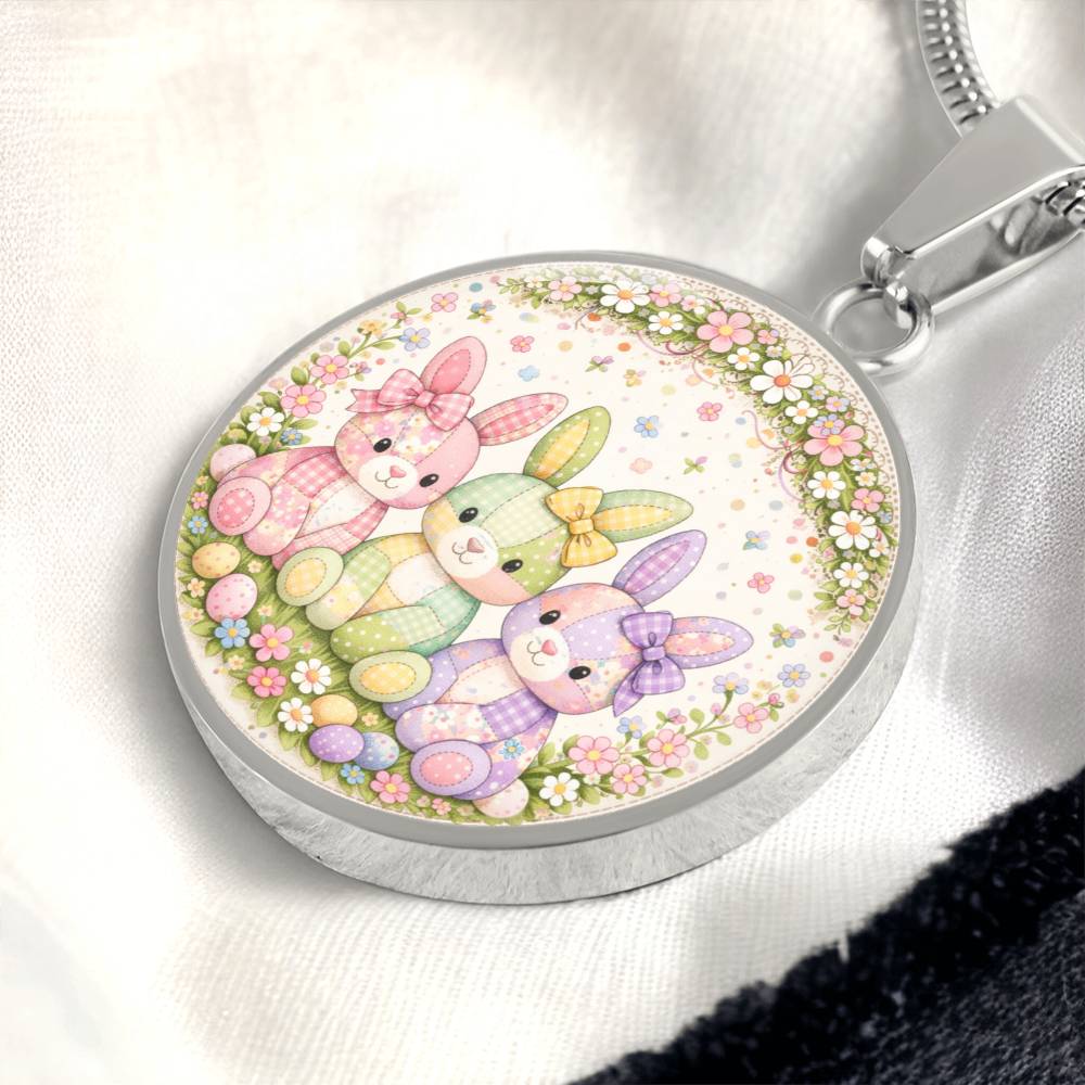 Floral Bunny Necklace or Keychain, Easter Bunny Trio Jewelry, Pastel Rabbit Pendant, Easter Basket Stuffer Gift for Teen Girl