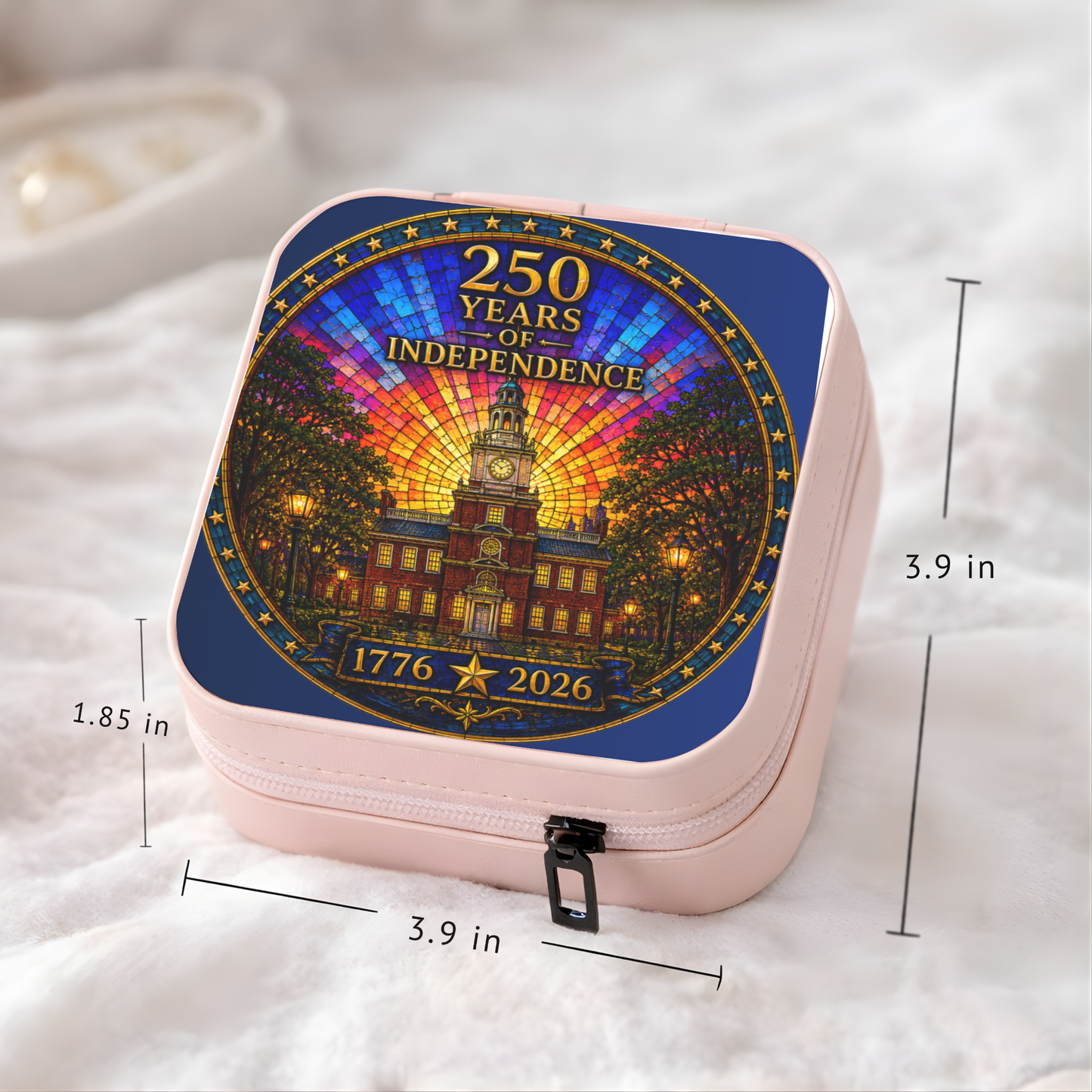 250 Years of Independence Necklace or Keychain Stained Glass Style Independence Hall USA Patriotic Commemorative Limited Edition