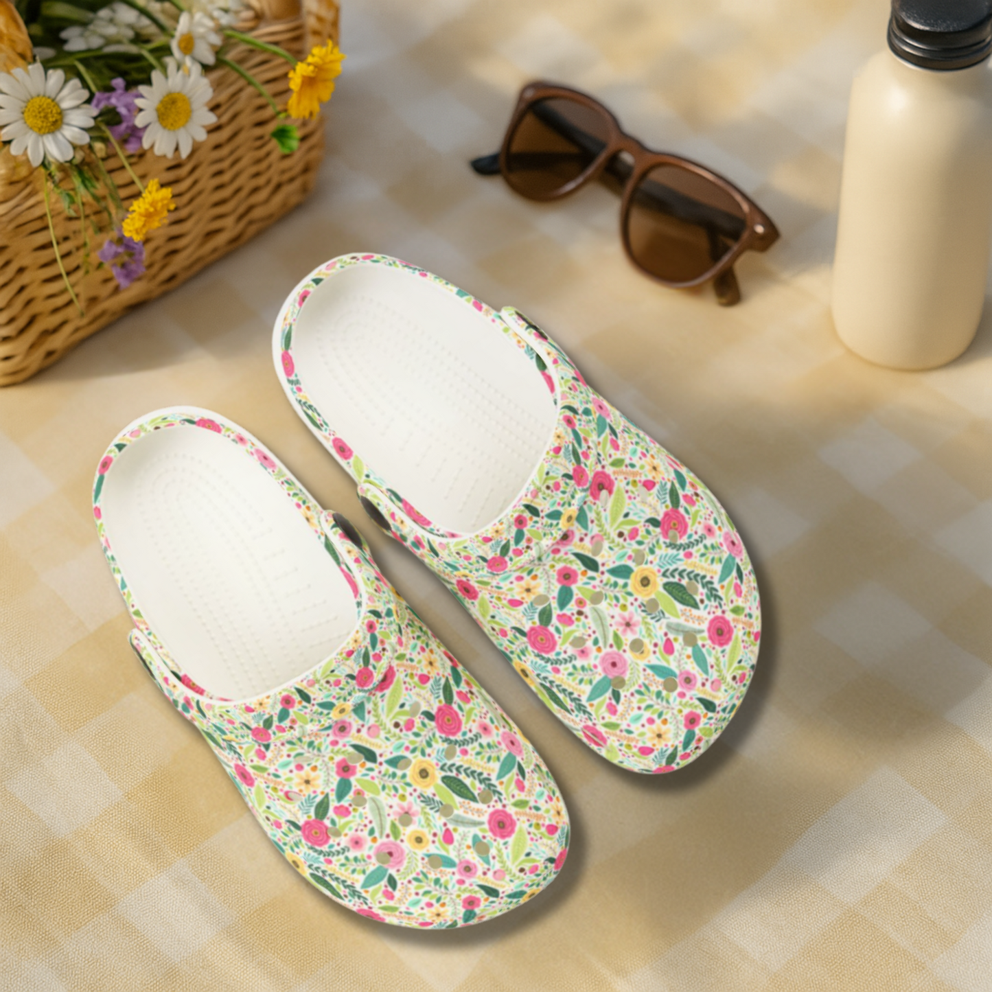 Peony Meadow Garden Shoes for Adults & Kids – Lightweight EVA Slip-On Floral Summer Sandals Water-Resistant Nurse Comfort & Walking Footwear