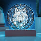 Stained Glass Style White Wolf Plaque and Ornament