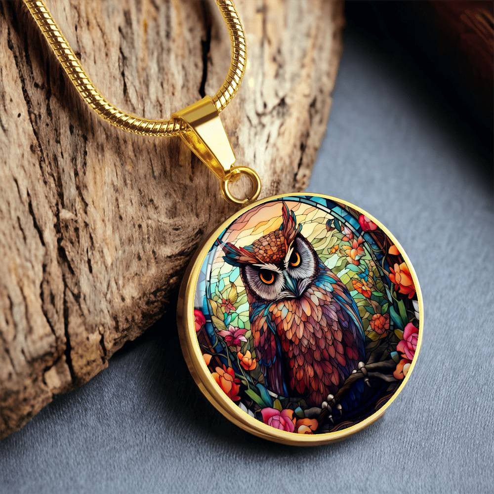 Personalized Stained Glass Style Owl Necklace