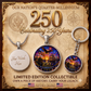 250th Anniversary United States of America Necklace or Keychain Stained Glass Style Patriotic Eagle Ship USA Commemorative Limited Edition
