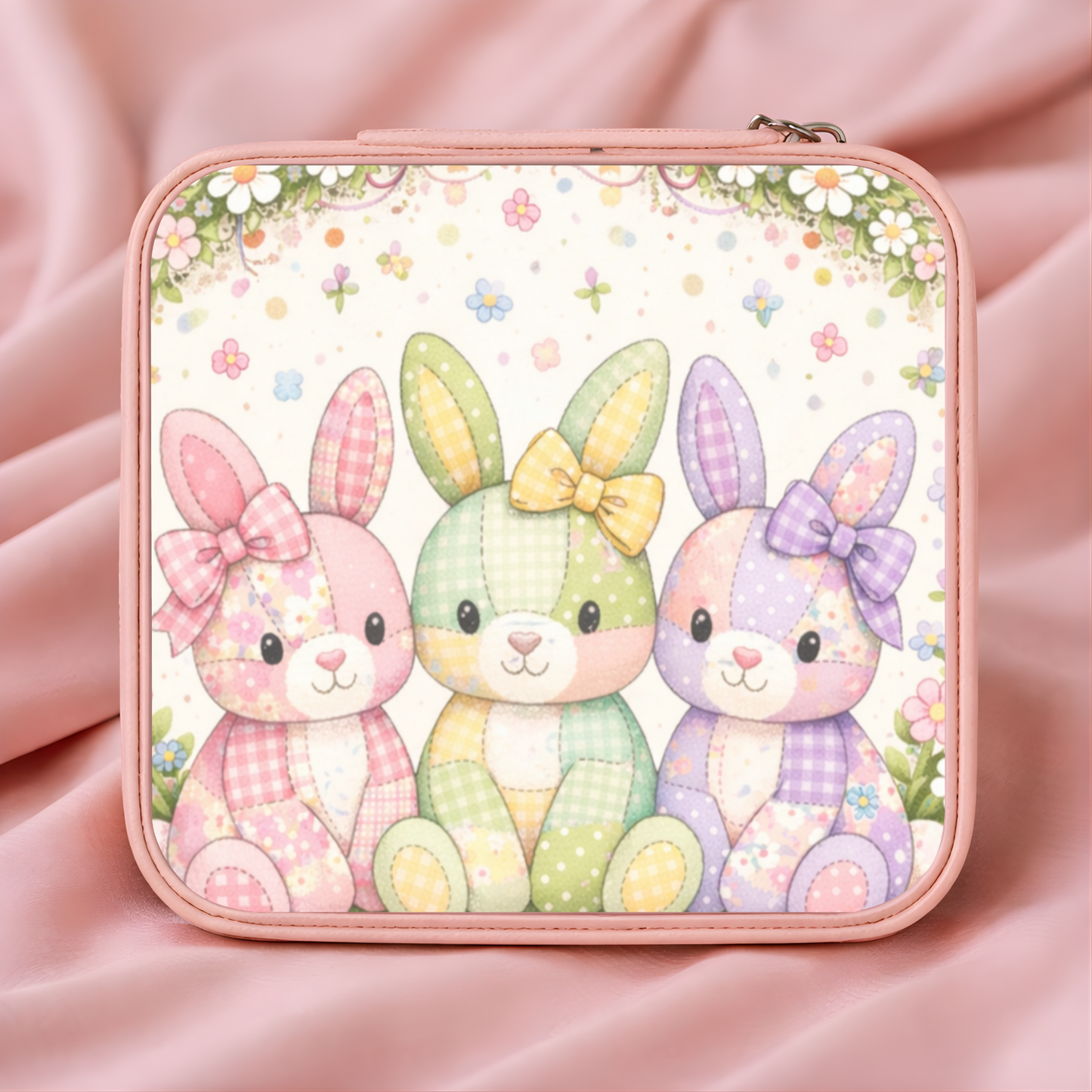 Floral Bunny Necklace or Keychain, Easter Bunny Trio Jewelry, Pastel Rabbit Pendant, Easter Basket Stuffer Gift for Teen Girl