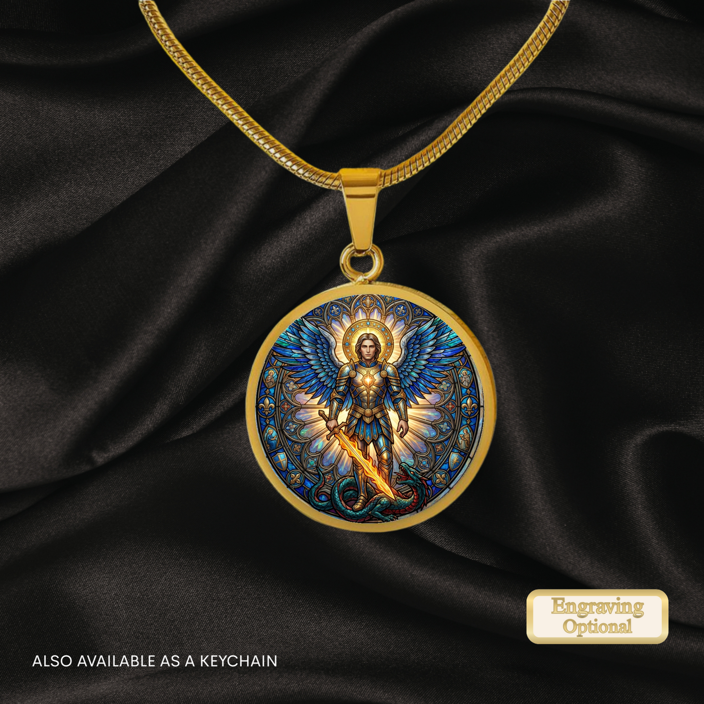Archangel Michael Necklace or Keychain, Saint Michael Catholic Necklace, Protection Jewelry, Religious Keepsake Gift