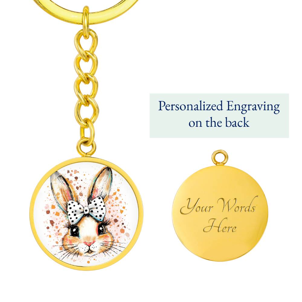 Watercolor Bunny Necklace or Keychain, Cute Easter Bunny Jewelry, Rabbit Pendant for Teen Girl, Easter Basket Stuffer Gift