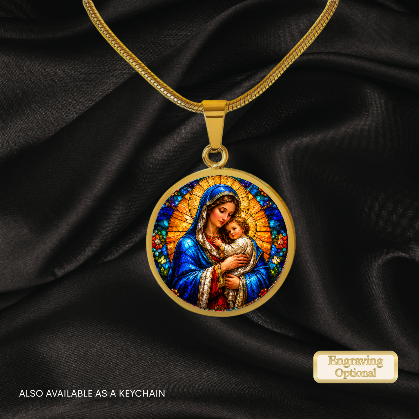 Mary and Baby Jesus Necklace or Keychain, Catholic Necklace, Virgin Mary Jewelry, Religious Keepsake Gift