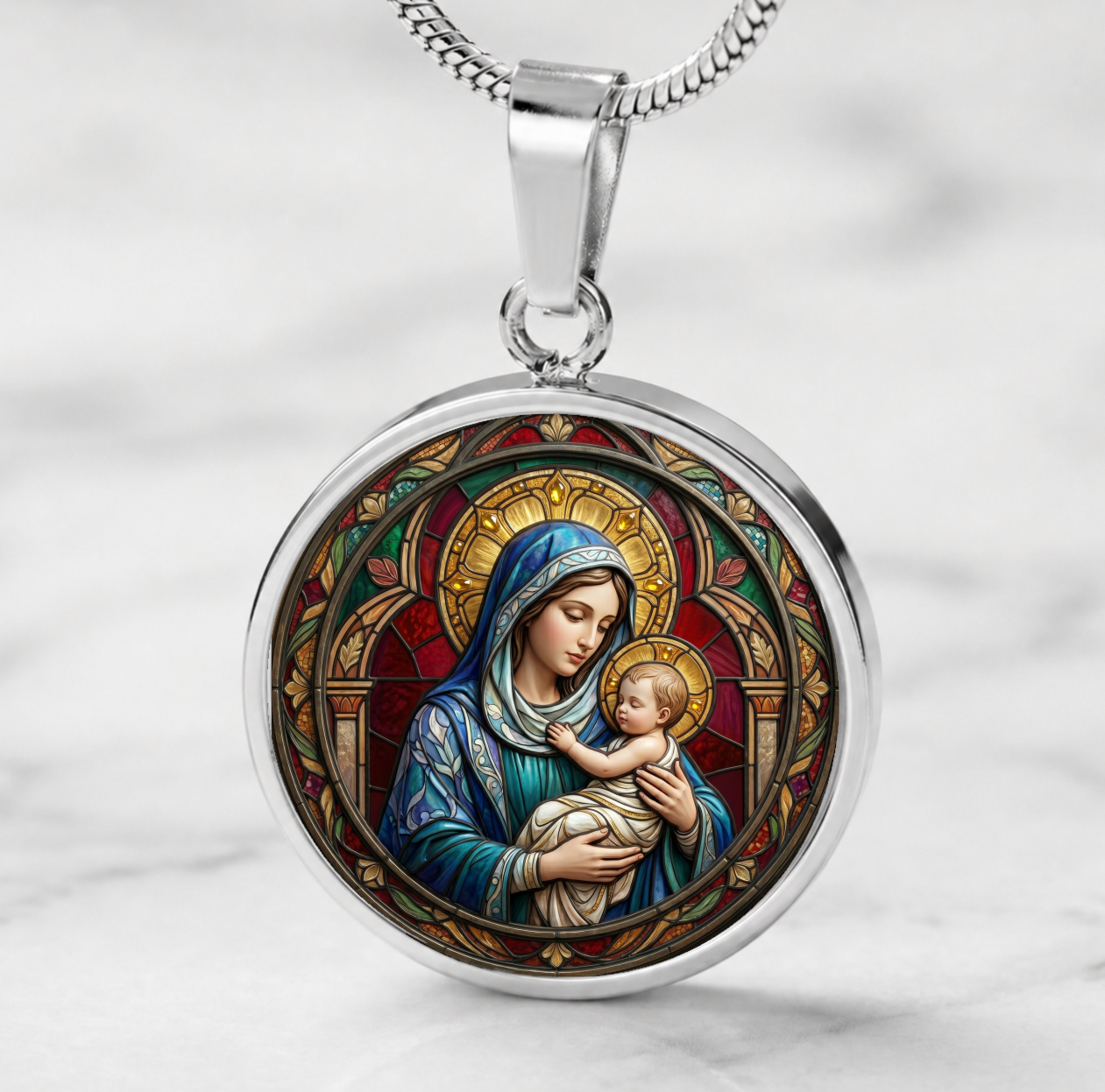 Mary and Baby Jesus Necklace or Keychain, Catholic Necklace, Virgin Mary Jewelry, Religious Keepsake Gift