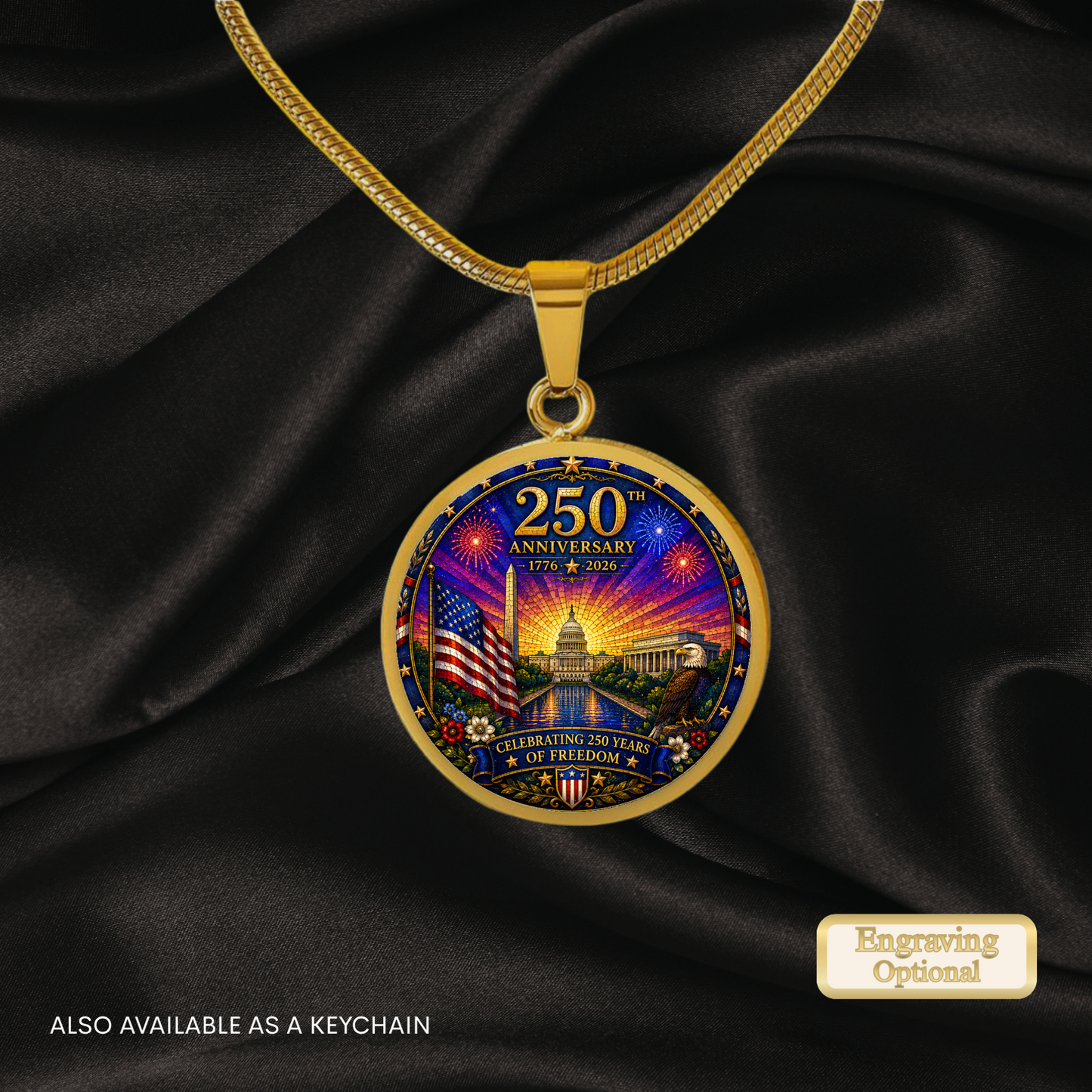 250th Anniversary Necklace or Keychain Stained Glass Style Washington DC Patriotic Commemorative Limited Edition