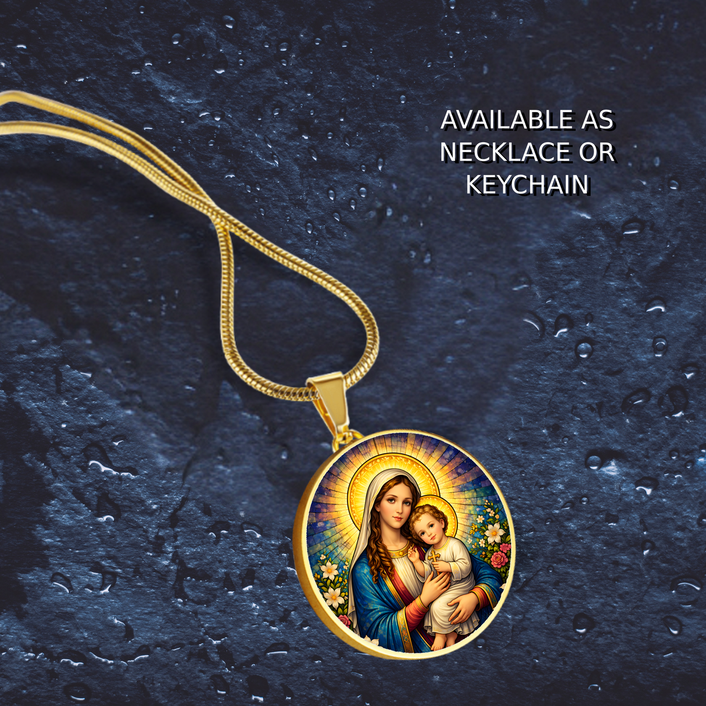 Virgin Mary and Baby Jesus Necklace or Keychain, Madonna and Child Catholic Jewelry, Christian Faith Gift